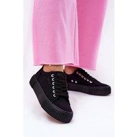 Love Lace Women's Big Star Textile Platform Sneakers for Everyday Comfort in Black | Size: 4.5