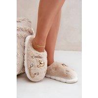 Love Lace Women's Stylish Fur Slippers with Fashion Decorations for Cozy Home in Beige | Size: 6
