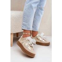 Love Lace Women's Stylish Platform Sport Sneakers with Charm Laces Suede Comfort in Beige | Size: 6.5