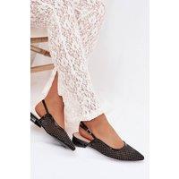 Love Lace Women's Ballet Flats Pointed Toe Mesh Buckle Zircon Open Heel in Black | Size: 6.5