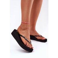 Love Lace Women's Big Star Wedge Heel Flip Flop Sandals for Summer Comfort in Black | Size: 8.5