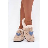 Love Lace Women's Cozy Suede Fur Lined Home Slippers with Buckle Strap Pins in Beige | Size: 6.5