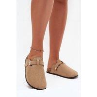 Love Lace Women's Cork Sole Suede Toe Strap Sandals with Adjustable Buckle in Beige | Size: 4.5