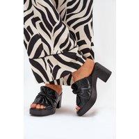 Love Lace Women's Tied Front Heeled Chunky Block Heel Sandals Step In Slides in Black | Size: 4.5