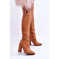 Love Lace Women's Classic Faux Pointed Toe Zip Front Heeled Tall Boots in Brown | Size: 4.5