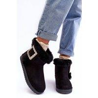 Love Lace Women's Snow Boots Buckle Fur Lined Suede Winter Comfort Warmth in Black | Size: 5.5