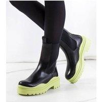 Love Lace Women's Nester Slip On Ankle Boots with Wavy Green Sole Autumn Winter in Black | Size: 6.5