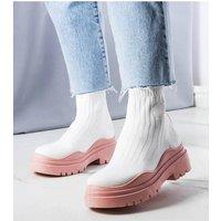 Love Lace Women's Cali Slip On Sock Boots Chunky Rubber Sole Pink Protector in White | Size: 7.5