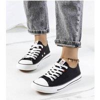 Love Lace Women's Classic Lace Up Sneakers with White Rubber Sole for Summer in Black | Size: 7.5