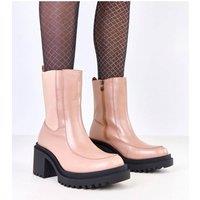 Love Lace Women's Warm Lining Ankle Boots with Heel & Elastic Side Panels in Beige | Size: 6.5