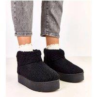 Love Lace Women's Slip On Snow Boots with Synthetic Sheepskin Fur Lining in Black | Size: 6.5