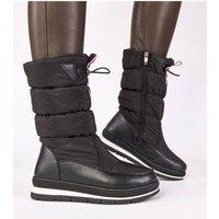 Love Lace Women's Sophie Cuff Snow Boots Low Wedge Non Slip Winter Footwear in Black | Size: 6.5