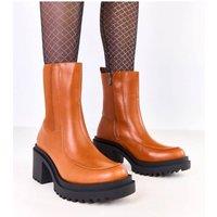 Love Lace Women's Stylish Ankle Boots with Heel Warm Lining Elastic Sides in Brown | Size: 6.5