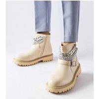 Love Lace Women's Mezzavia Chain Detail Zip Up Ankle Boots for Comfort Everyday in Beige | Size: 6.5