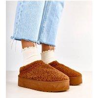Love Lace Women's Low Platform Snow Boots with Warm Lining & Slip Grip Sole in Brown | Size: 6.5