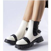 Love Lace Women's Insulated Ankle Boots Chunky Sole Side Zip for Cold Weather in White | Size: 4.5