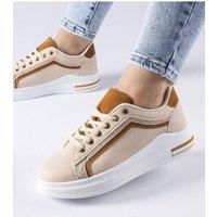 Love Lace Women's Mayfield Platform Sneakers Faux Suede Lace Up White Sole in Beige | Size: 6.5