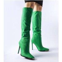 Love Lace Women's Stiletto Heel Square Toe Slip On Insulated Winter Boots in Green | Size: 3.5