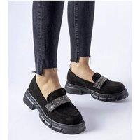 Love Lace Women's Lightweight Summer Moccasin Loafers with Zircon Detail Slip On in Black | Size: 6.5