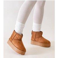 Love Lace Women's Casual Insulated High Platform Slip On Warm Snow Boots Round Toe in Brown | Size: 7.5
