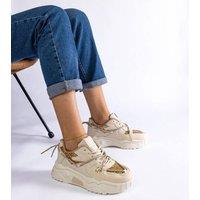 Love Lace Women's Brocade Lace Up Sport Sneakers with Low Rubber Sole Comfort in Beige | Size: 6.5