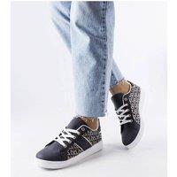 Love Lace Women's Comfort Sport Sneakers with Bolduc Monogram Low Upper Rubber Sole in Blue | Size: 4.5