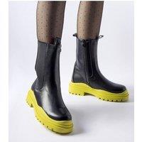 Love Lace Women's Ankle Zip Lace Up Winter Boots with Colorful Green Sole in Black | Size: 7.5
