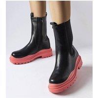 Love Lace Women's Ankle Zip Boots with Color Pop Sole Flat Heel Warm Lining in Black | Size: 5.5
