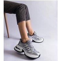 Love Lace Women's Sporty Lace Up Sneakers with Black Rubber Sole Comfort Fit in Grey | Size: 6.5
