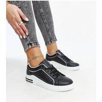 Love Lace Women's Black Perforated Glitter Low Lace Up Sneakers Rubber Sole | Size: 6.5
