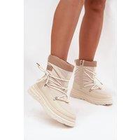 Love Lace Women's Lee Cooper Snow Boots Textile Fur Lined Platform Zip Insulated in Beige | Size: 5.5