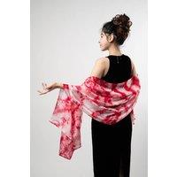 Silk and Bears Women's Crimson Red Shibori Silk Scarf - Hand-Dyed Mulberry Silk Shawl Wrap, Evening & Winter Wedding Cover Up | Size: 10-12R