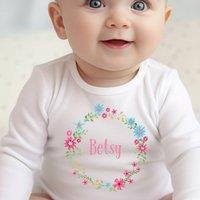 Aye Do Gifts Girl's Personalised Pink Floral Baby Outfit: Baby Grow in White | Size: Newborn