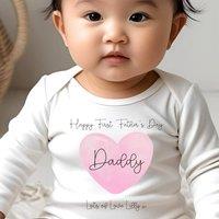 Aye Do Gifts Girl's Personalised Pink 1st Fathers Day Baby Outfit: Baby Grow in White | Size: 6-12 m