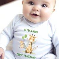 Aye Do Gifts Personalised Our 1st Fathers Day Giraffe Baby Outfit: Baby Grow in White | Size: 6-12 m