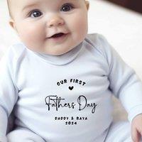 Aye Do Gifts Personalised Our First Fathers Day Baby Outfit: Baby Grow in White | Size: 0-3 m
