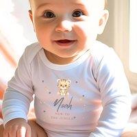 Aye Do Gifts Personalised New to the Jungle Tiger Baby Outfit: Baby Grow in White | Size: Newborn