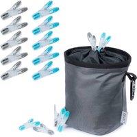 LIVIVO Waterproof Peg Bag with 50 Heavy Duty Pegs in Grey