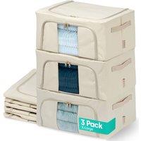LIVIVO Foldable Storage Bags 3 Pack XL Clear Window Steel Frame in Beige