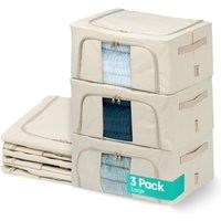 LIVIVO Foldable Storage Bags 3 Pack Large Clear Window Steel Frame in Beige
