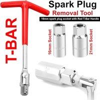 ATEK Spark Plug Socket 21mm & 16mm Universal Deep Socket Wrench Tool for Automotive Engine Repair, Heavy-Duty Chrome Vanadium Steel in Silver