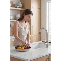 JANLEMNY Brushed Stainless Steel Pull-Out Spray Kitchen Mixer Tap in Silver | Size: 1000mm x 400mm