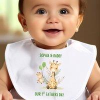 Aye Do Gifts Personalised Our 1st Fathers Day Giraffe Baby Outfit: Bib in White