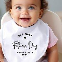 Aye Do Gifts Personalised Our First Fathers Day Baby Outfit: Bib in White