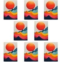 Wee Blue Coo Abstract Sea Waves Sunset Sun Painting Art Cards Pack of 8, Blank A6 | Size: 8 pack