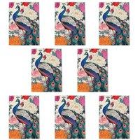 Wee Blue Coo Peacock Bird With Peony Flower Pattern Design Art Cards Pack of 8, A6 | Size: 8 pack