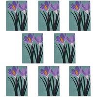 Wee Blue Coo Two Purple Crocus Flowers Painting Simple Floral Art Cards Pack of 8 in Blue | Size: 8 pack