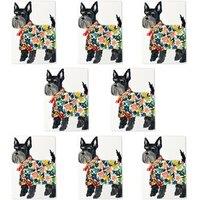 Wee Blue Coo Scottish Terrier With Floral Raincoat Watercolour Art Cards Pack of 8 | Size: 8 pack