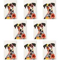 Wee Blue Coo Floral Pattern Jack Russell Dog Lover Folk Art Cards Pack of 8, A6 | Size: 8 pack