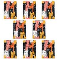Wee Blue Coo Cute Cat Face Pattern Design Art Cards Pack of 8 Any Occasion, A6 | Size: 8 pack